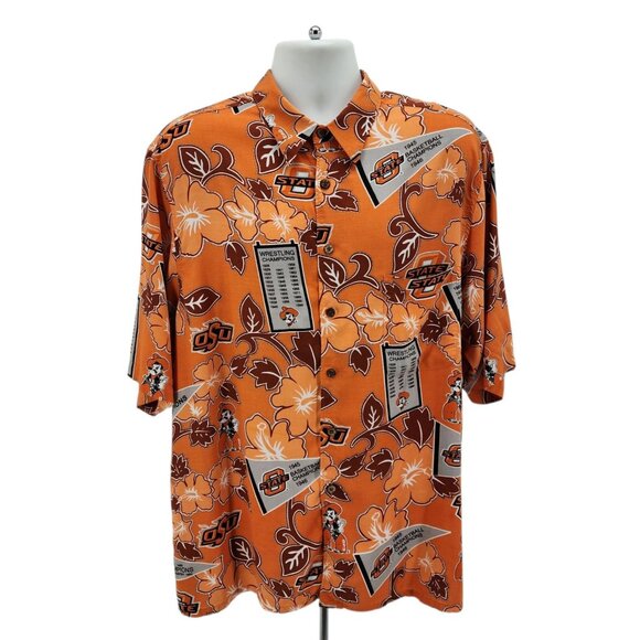 Vintage Reyn Spooner Reyn Sports Mens XL Hawaiian Shirt Oklahoma State OSU Retro - Picture 9 of 9